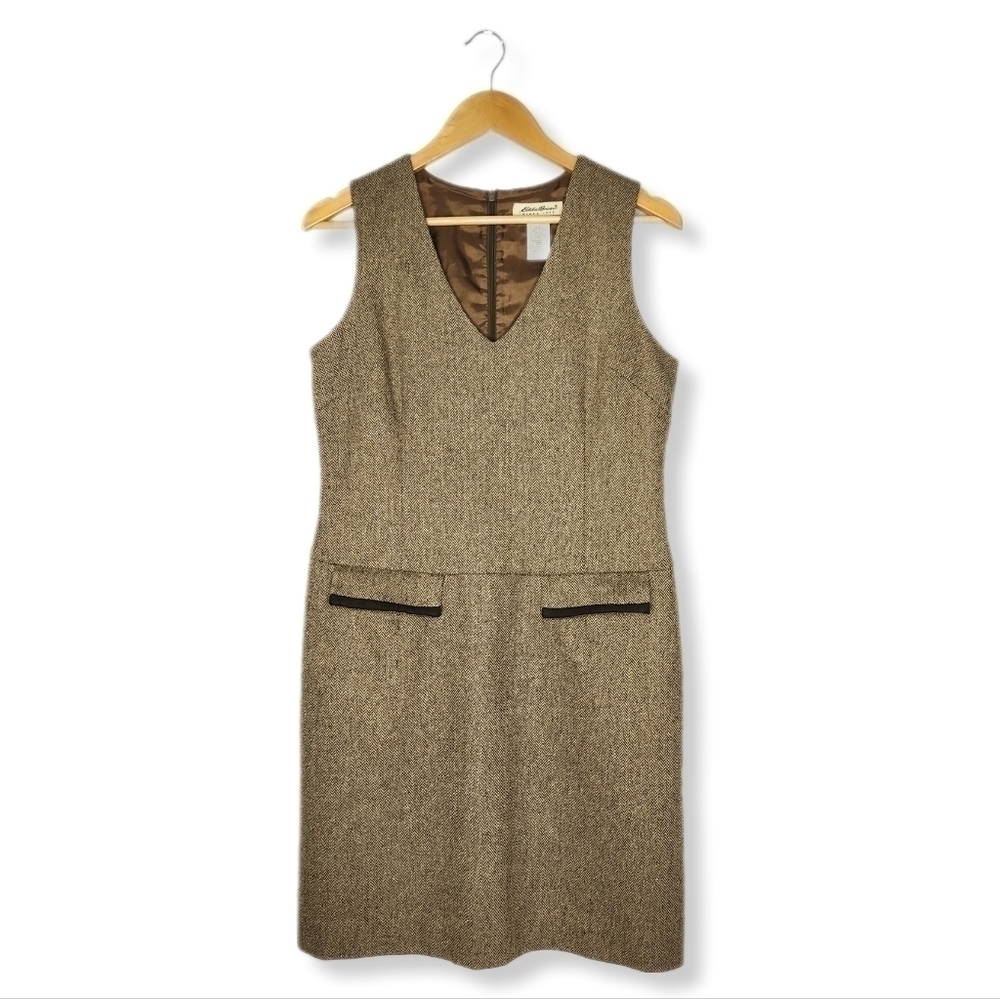 Vintage 1990s Eddie Bauer Wool Tweed Academia Sheath Dress Size Small Petite